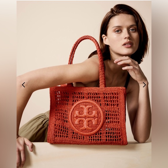 Tory Burch NWT Ella Small Crochet Straw Tote Bag - Picture 2 of 5